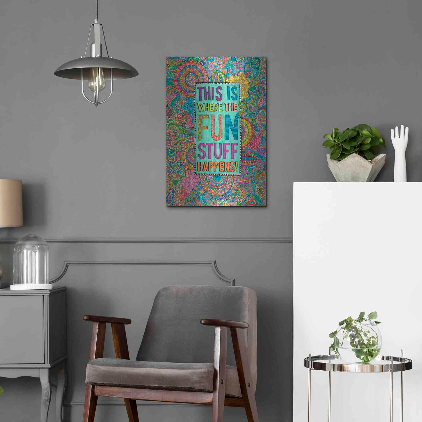 Luxe Metal Art 'This is Where the Fun Stuff Happens' by Hello Angel, Metal Wall Art,16x24