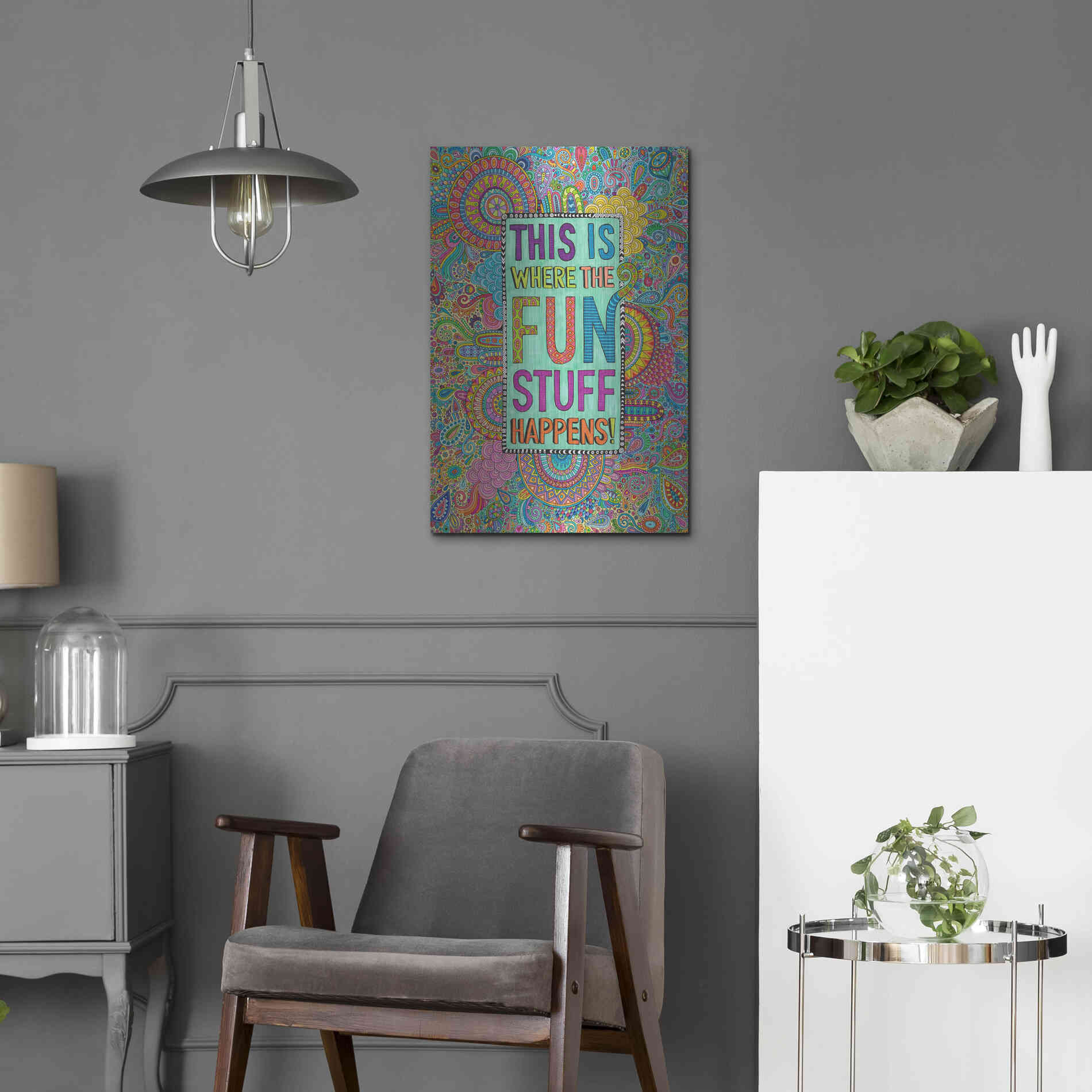 Luxe Metal Art 'This is Where the Fun Stuff Happens' by Hello Angel, Metal Wall Art,16x24