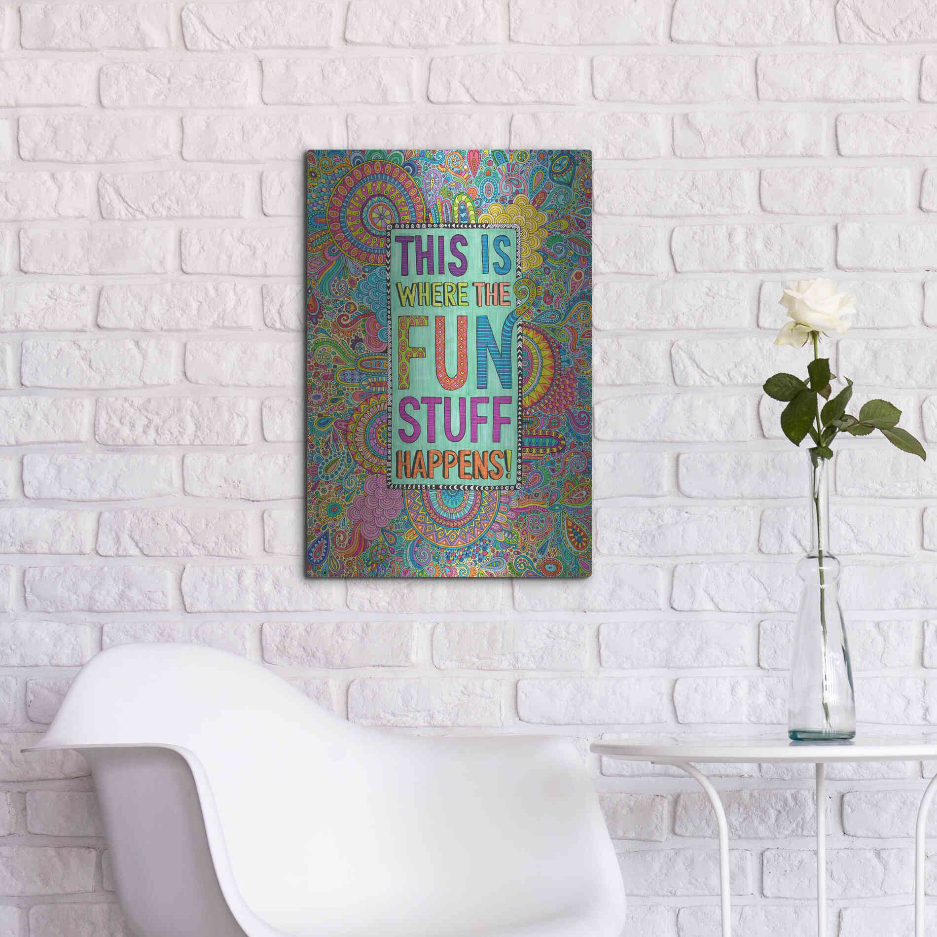 Luxe Metal Art 'This is Where the Fun Stuff Happens' by Hello Angel, Metal Wall Art,16x24