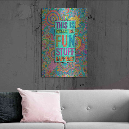 Luxe Metal Art 'This is Where the Fun Stuff Happens' by Hello Angel, Metal Wall Art,24x36