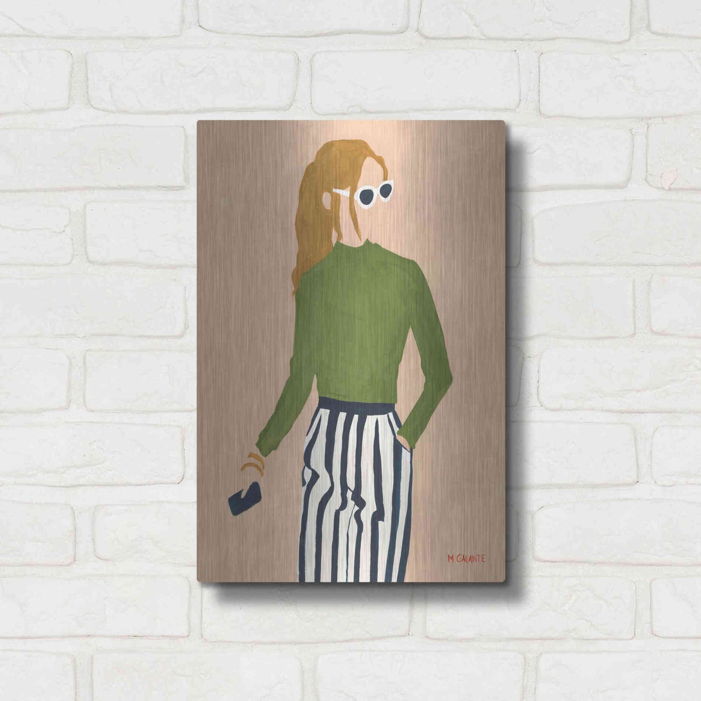 Luxe Metal Art 'Green Mockneck' by Megan Galante, Metal Wall Art,12x16