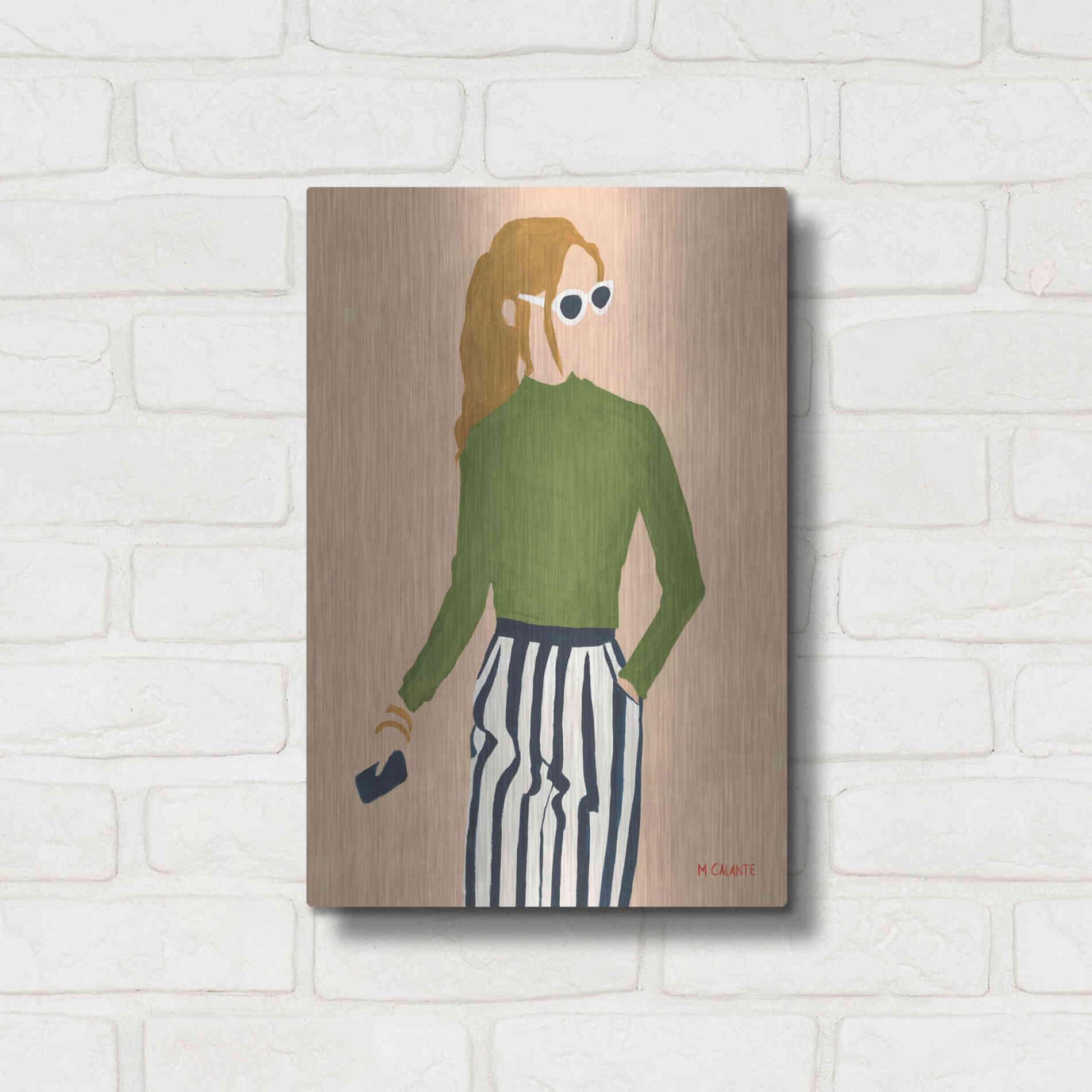 Luxe Metal Art 'Green Mockneck' by Megan Galante, Metal Wall Art,12x16