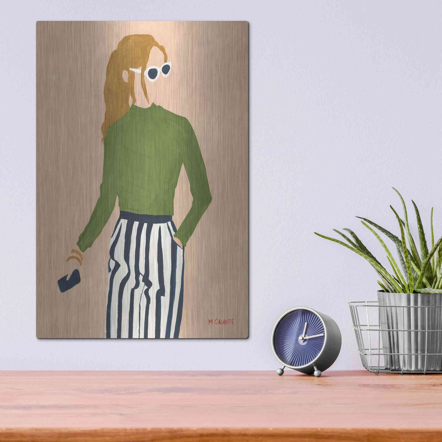 Luxe Metal Art 'Green Mockneck' by Megan Galante, Metal Wall Art,12x16