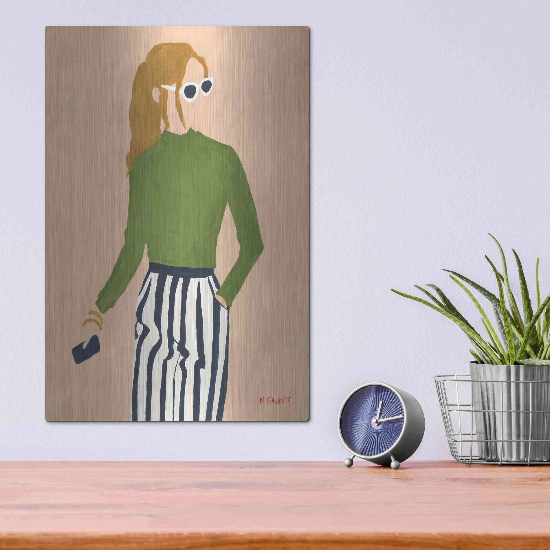 Luxe Metal Art 'Green Mockneck' by Megan Galante, Metal Wall Art,12x16