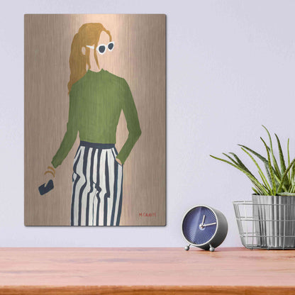 Luxe Metal Art 'Green Mockneck' by Megan Galante, Metal Wall Art,12x16
