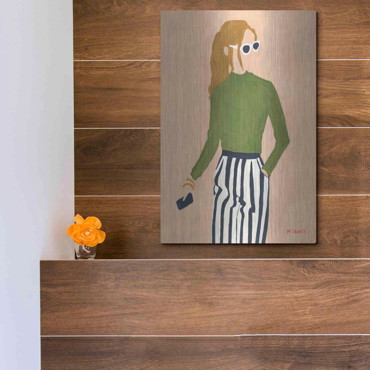 Luxe Metal Art 'Green Mockneck' by Megan Galante, Metal Wall Art,12x16