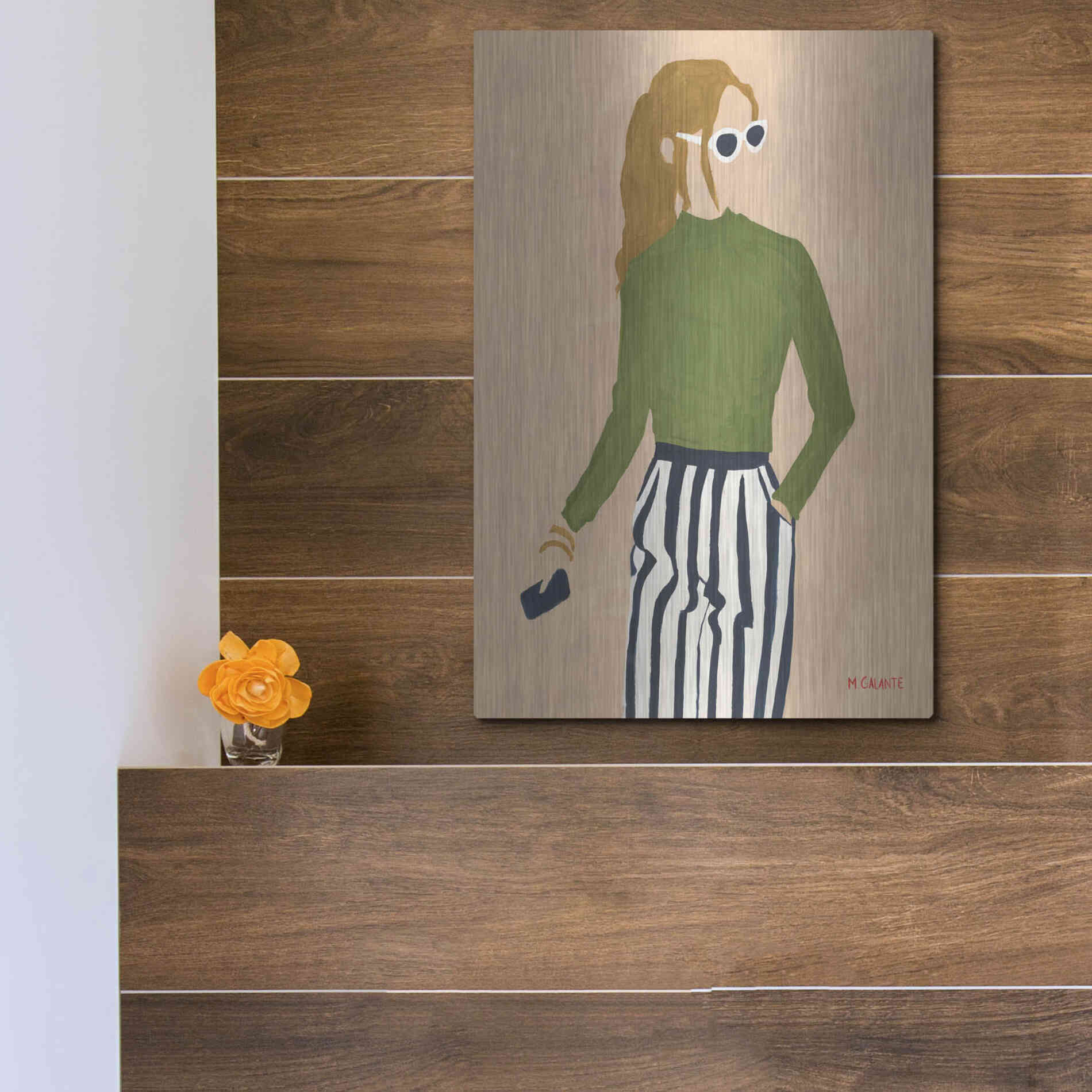 Luxe Metal Art 'Green Mockneck' by Megan Galante, Metal Wall Art,12x16