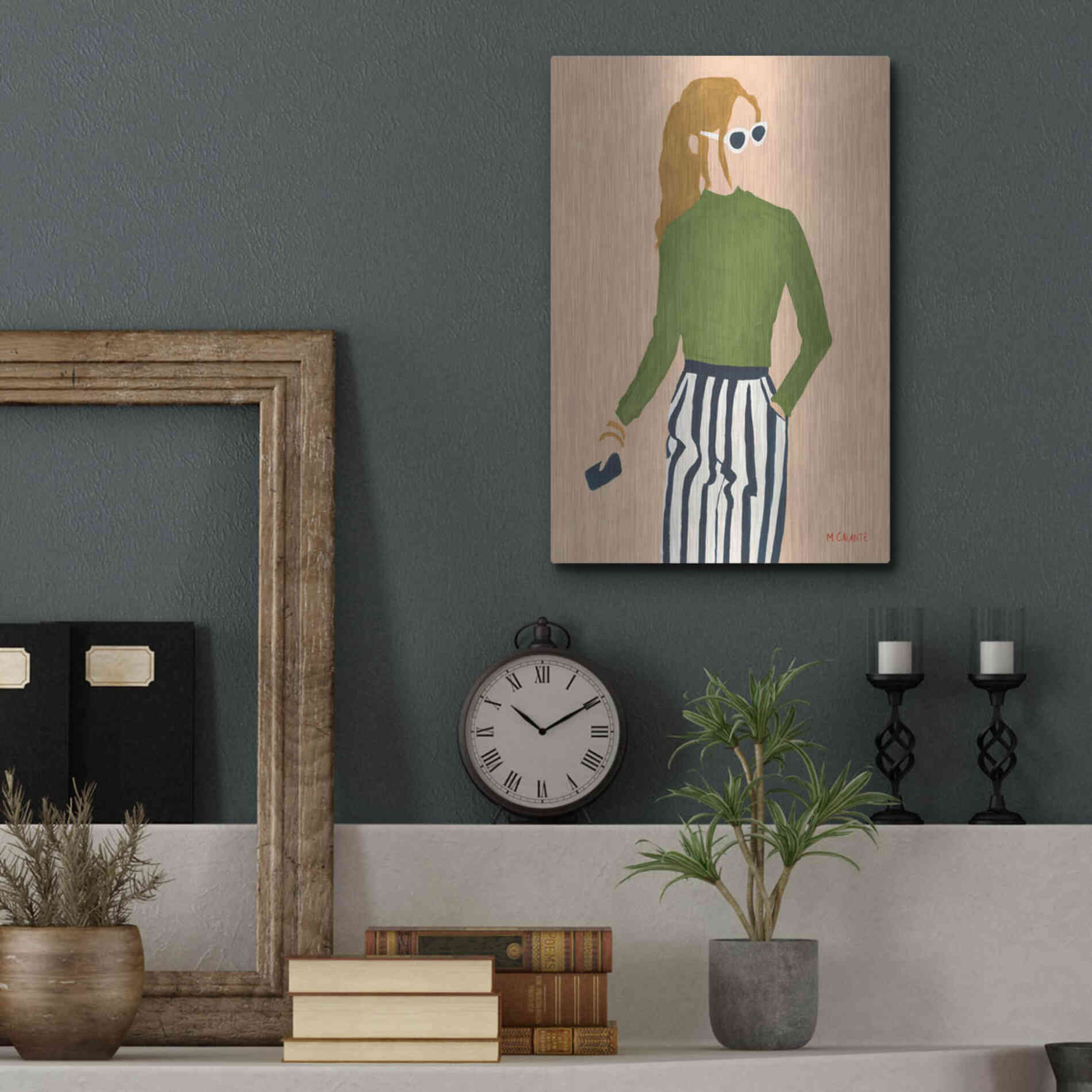 Luxe Metal Art 'Green Mockneck' by Megan Galante, Metal Wall Art,12x16