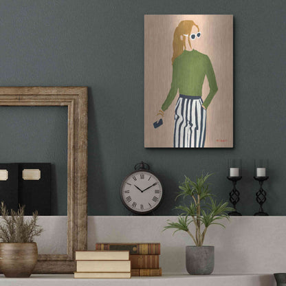 Luxe Metal Art 'Green Mockneck' by Megan Galante, Metal Wall Art,12x16