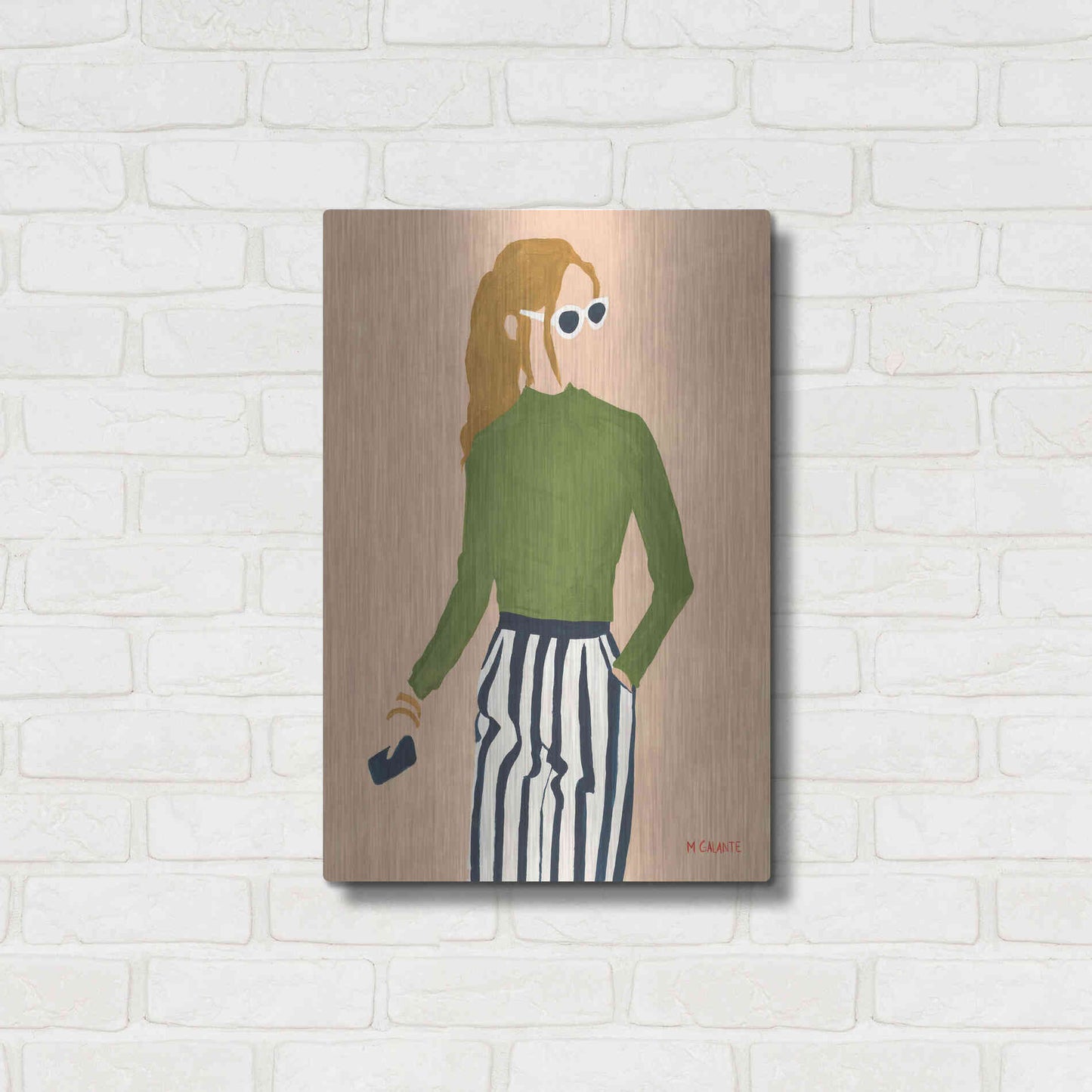Luxe Metal Art 'Green Mockneck' by Megan Galante, Metal Wall Art,16x24