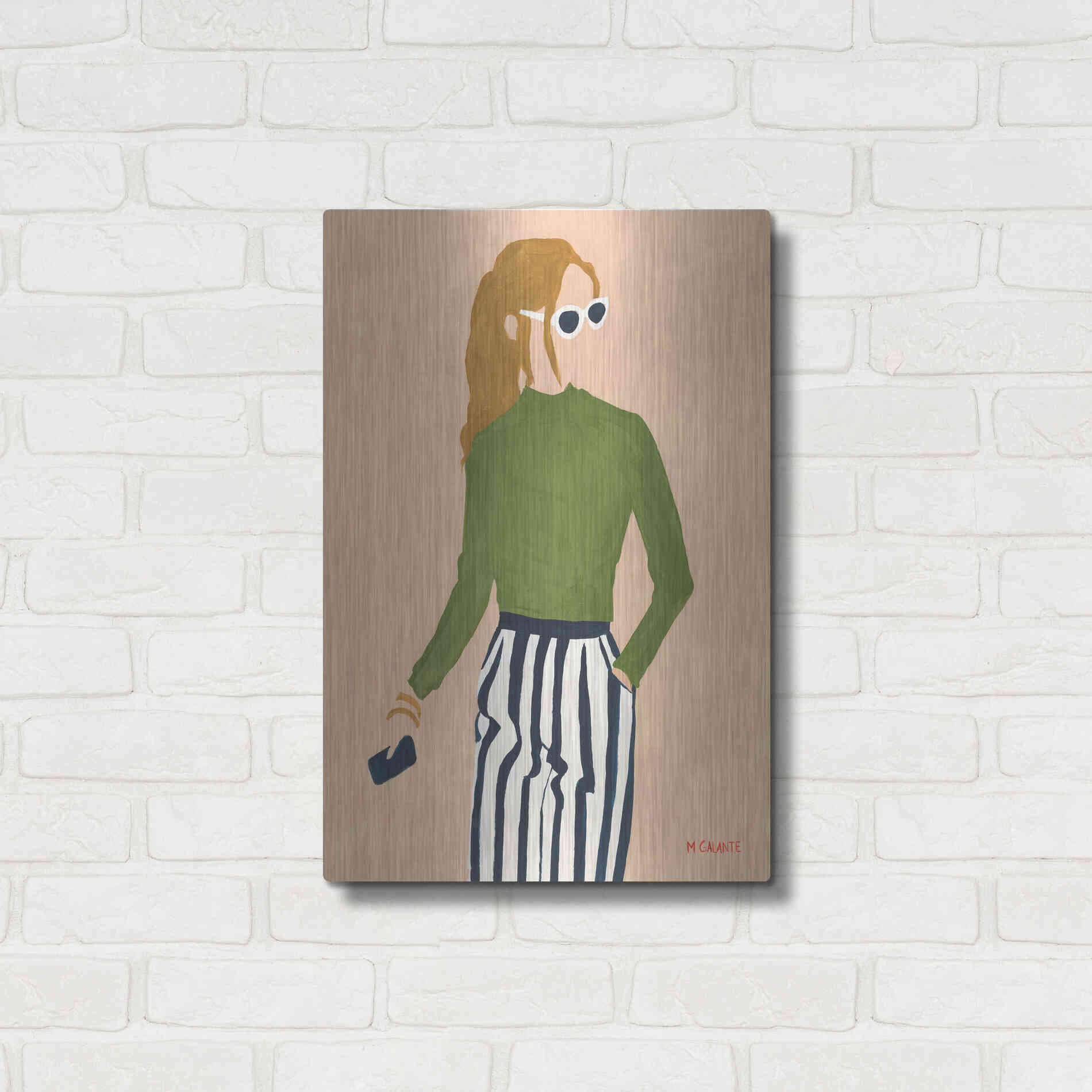 Luxe Metal Art 'Green Mockneck' by Megan Galante, Metal Wall Art,16x24