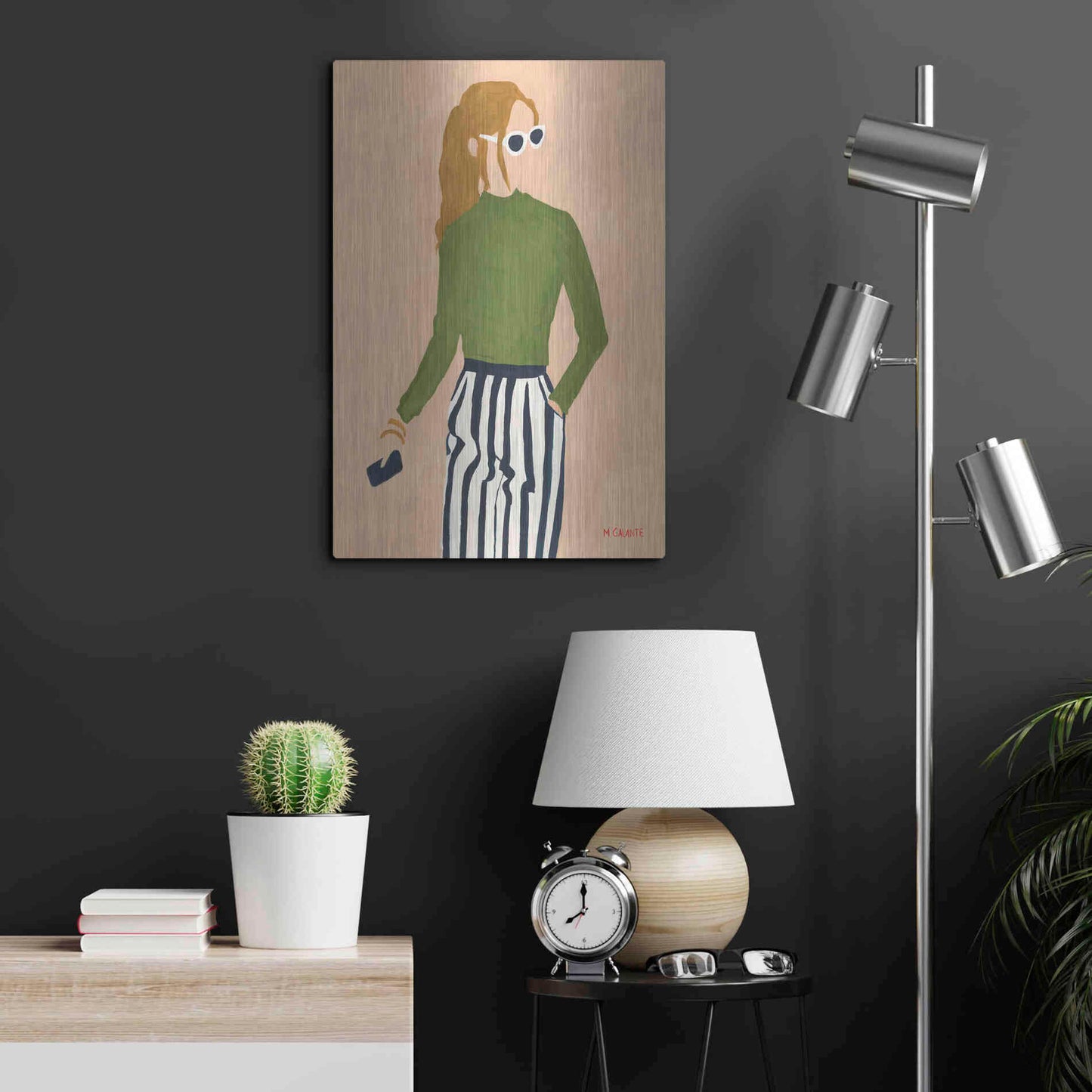 Luxe Metal Art 'Green Mockneck' by Megan Galante, Metal Wall Art,16x24