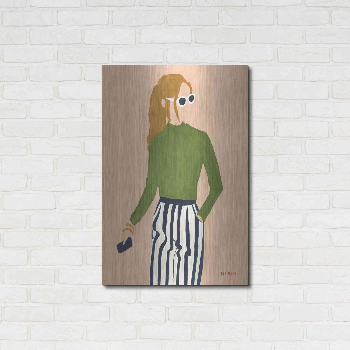 Luxe Metal Art 'Green Mockneck' by Megan Galante, Metal Wall Art,24x36