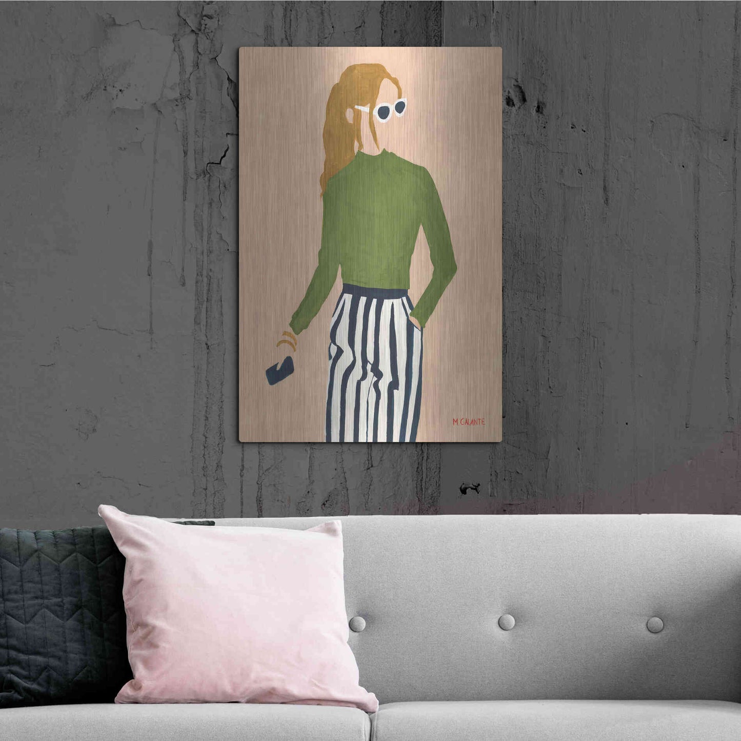 Luxe Metal Art 'Green Mockneck' by Megan Galante, Metal Wall Art,24x36