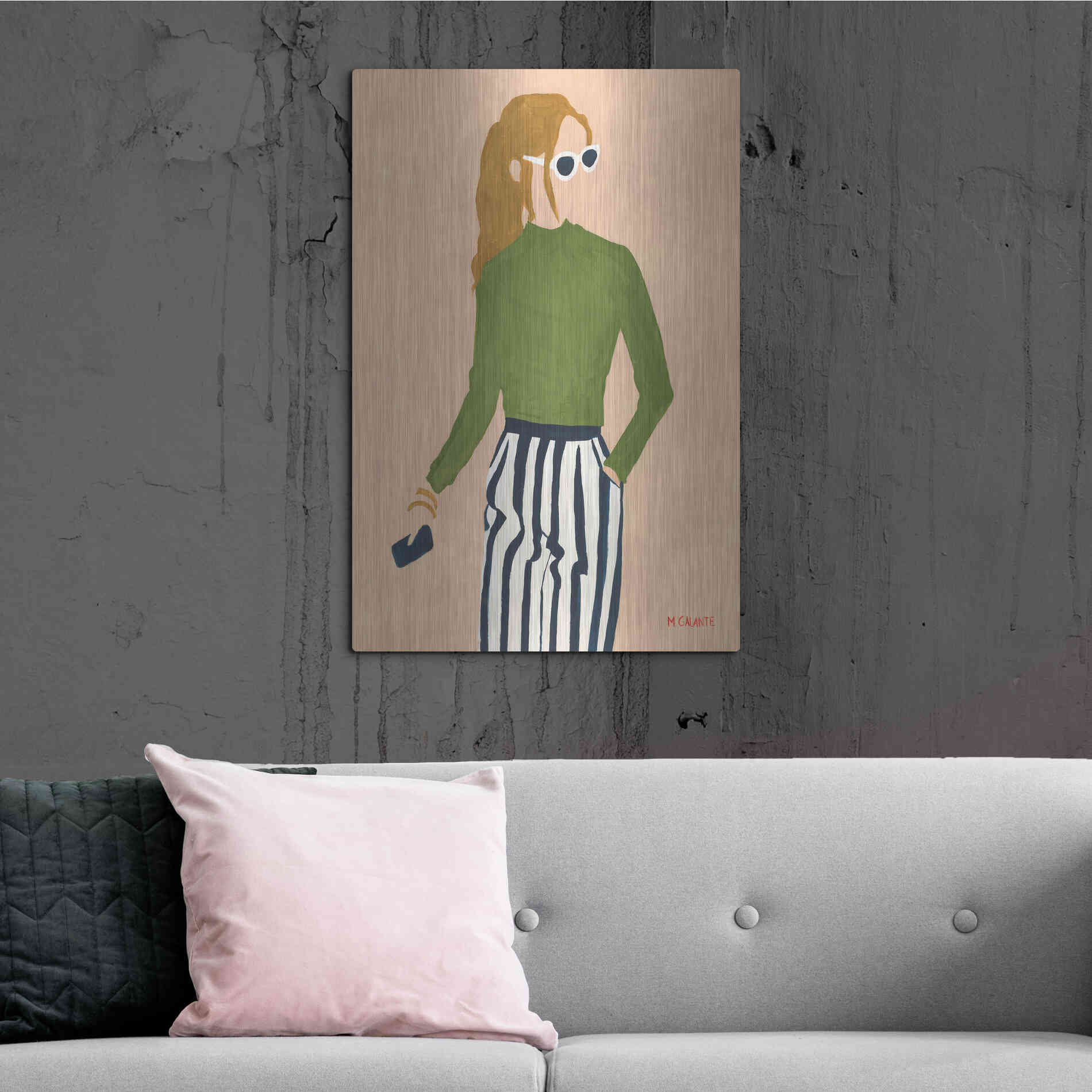 Luxe Metal Art 'Green Mockneck' by Megan Galante, Metal Wall Art,24x36