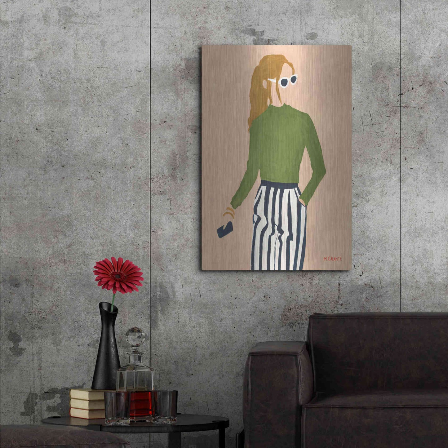 Luxe Metal Art 'Green Mockneck' by Megan Galante, Metal Wall Art,24x36
