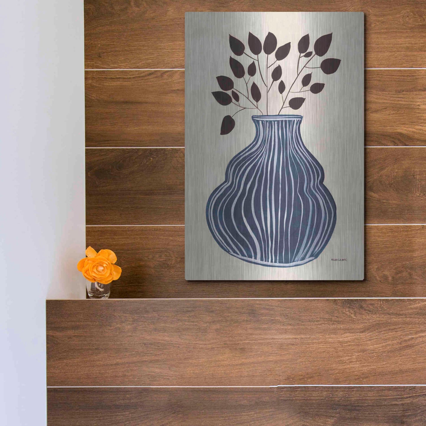 Luxe Metal Art 'Lapis Vase' by Megan Galante, Metal Wall Art,12x16