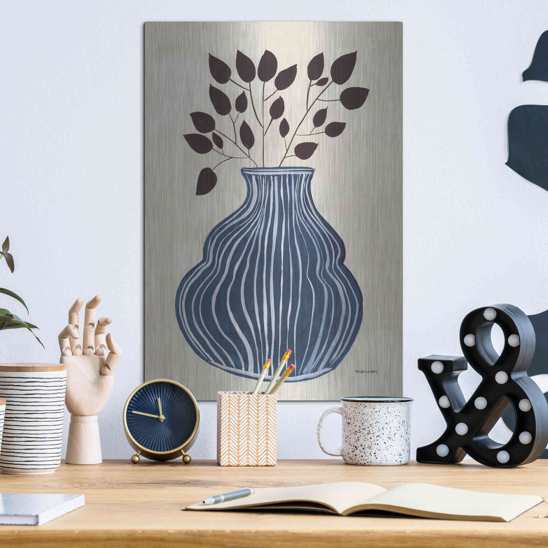 Luxe Metal Art 'Lapis Vase' by Megan Galante, Metal Wall Art,12x16