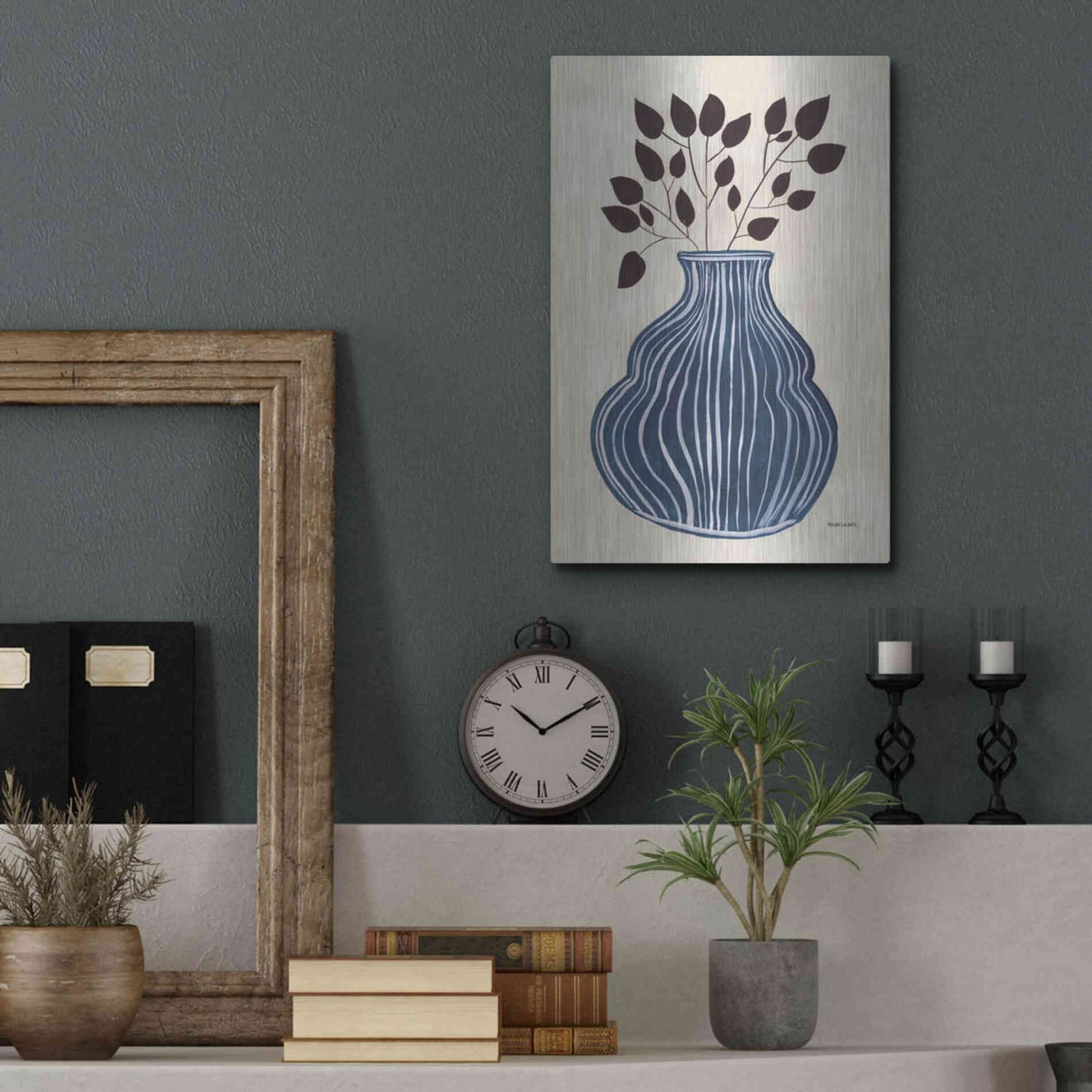 Luxe Metal Art 'Lapis Vase' by Megan Galante, Metal Wall Art,12x16