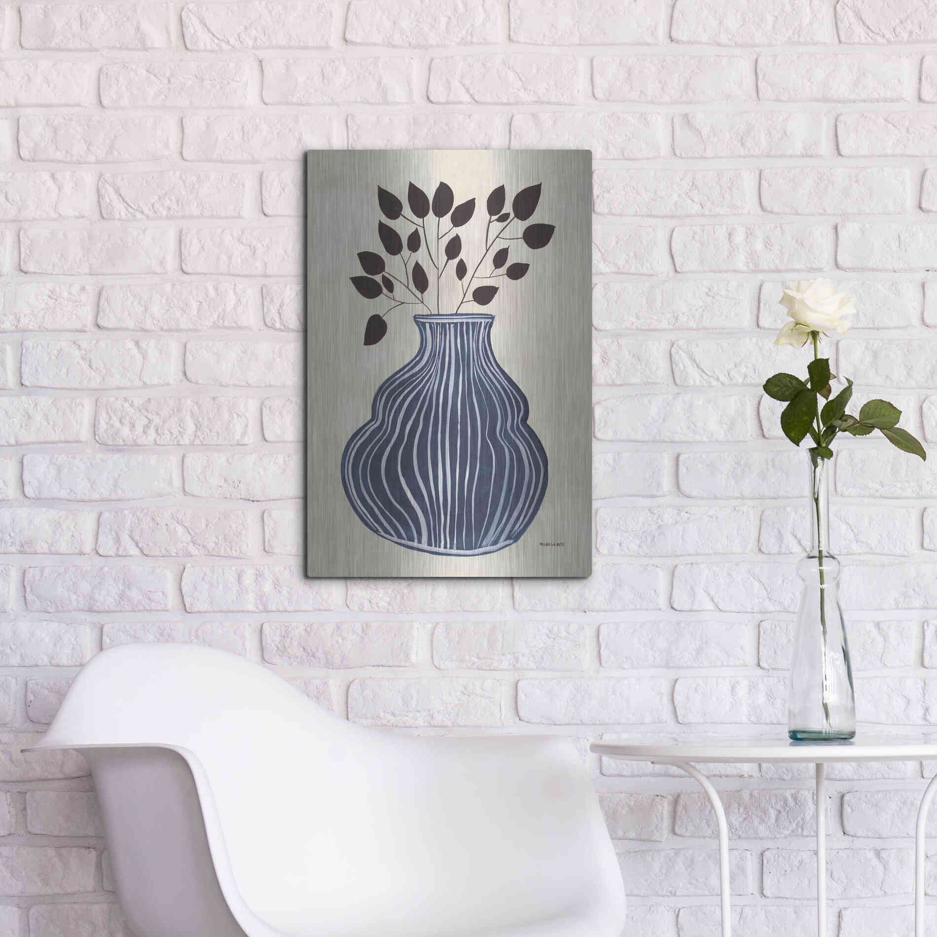 Luxe Metal Art 'Lapis Vase' by Megan Galante, Metal Wall Art,16x24