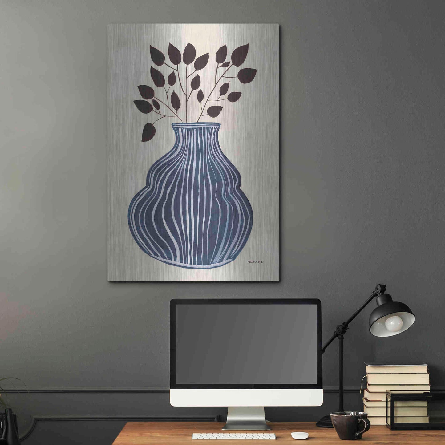 Luxe Metal Art 'Lapis Vase' by Megan Galante, Metal Wall Art,24x36