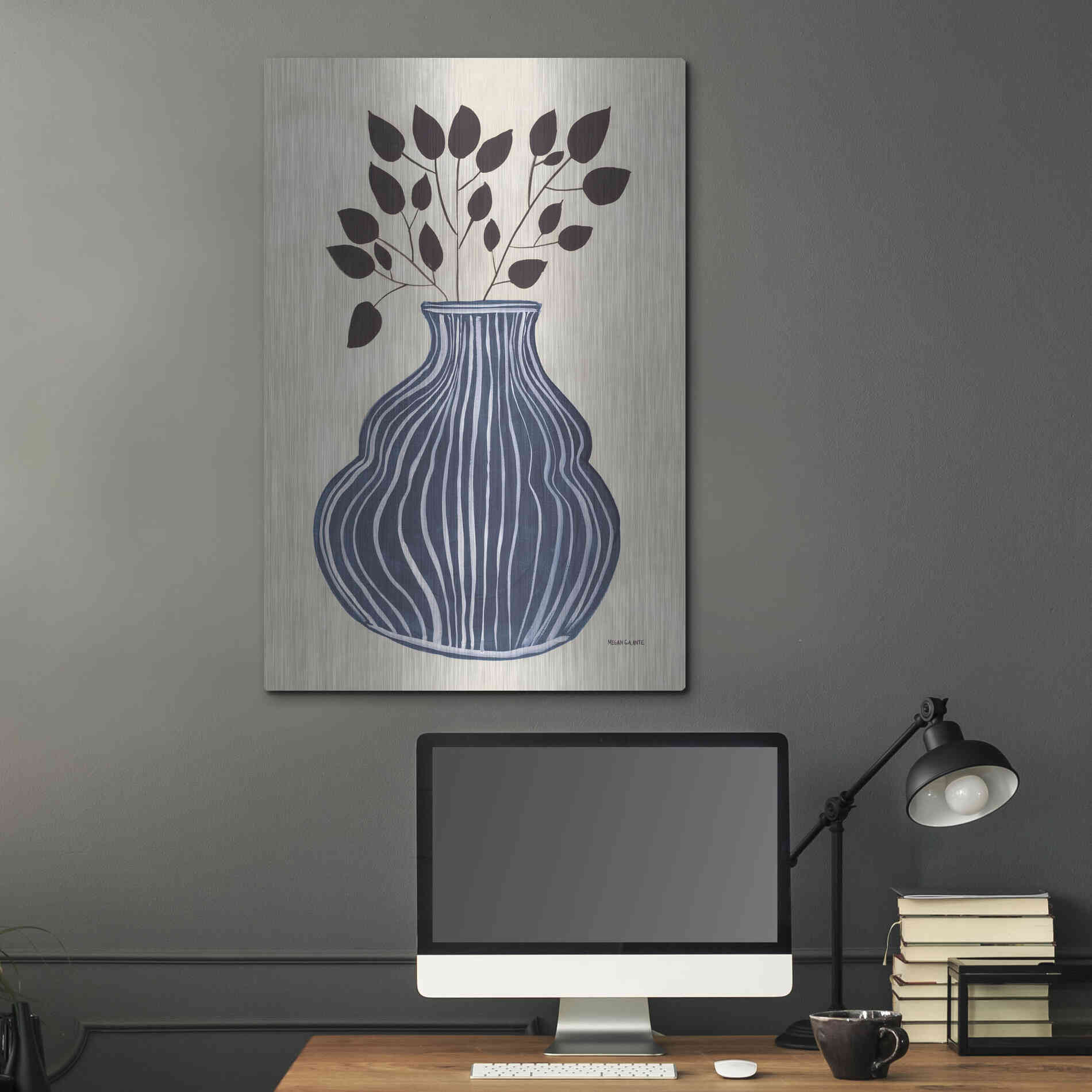 Luxe Metal Art 'Lapis Vase' by Megan Galante, Metal Wall Art,24x36