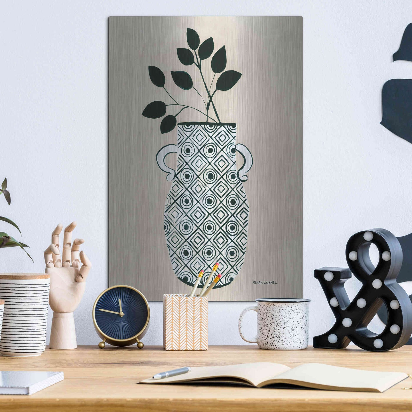 Luxe Metal Art 'Luna Vase' by Megan Galante, Metal Wall Art,12x16
