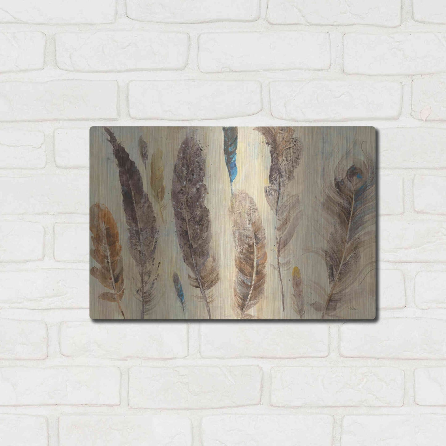 Luxe Metal Art 'Feather Study' by Albena Hristova, Metal Wall Art,16x12