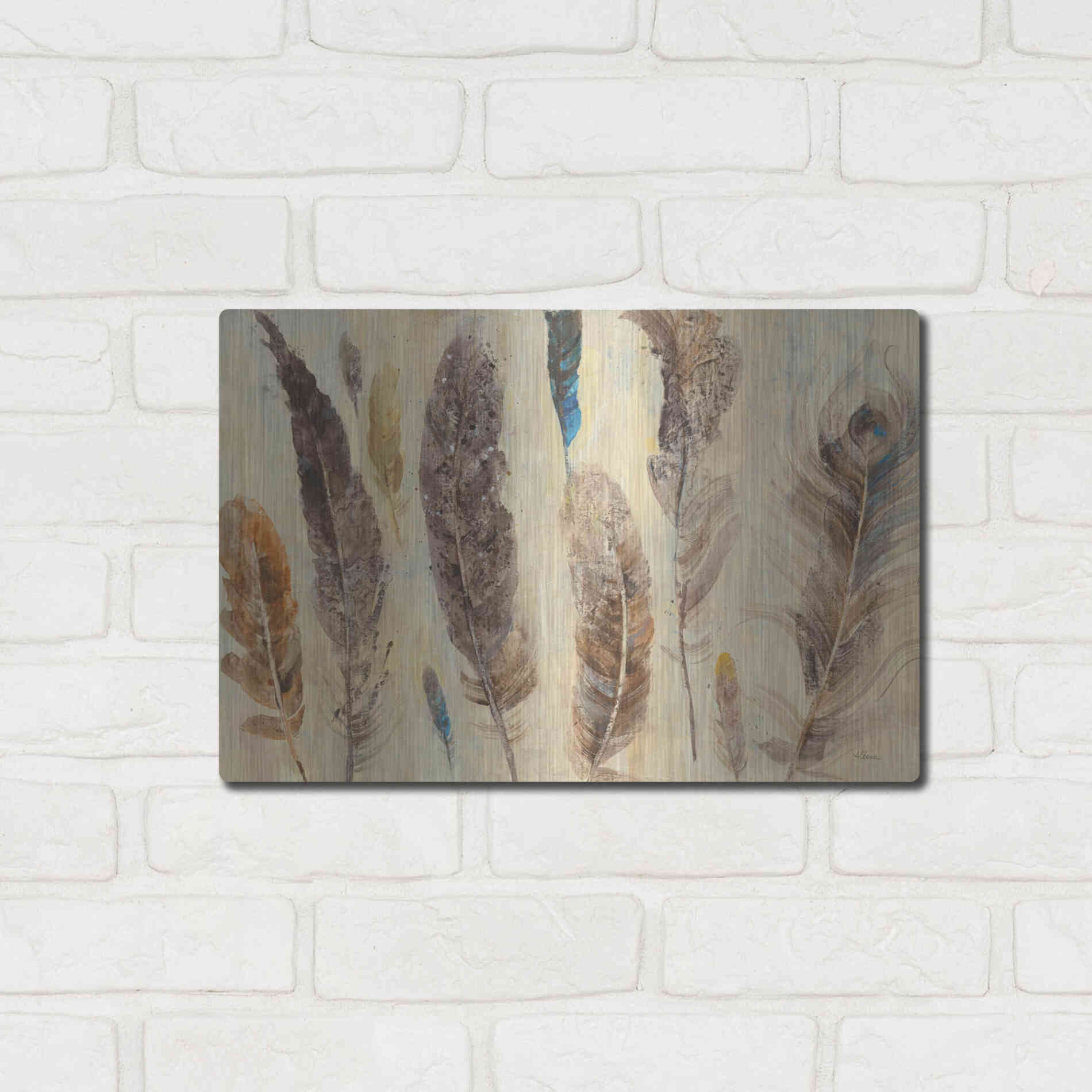 Luxe Metal Art 'Feather Study' by Albena Hristova, Metal Wall Art,16x12