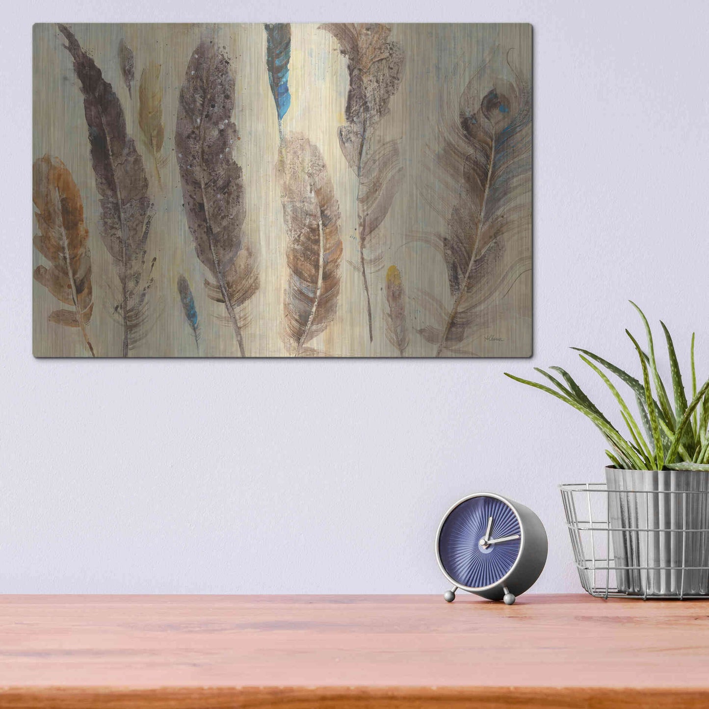 Luxe Metal Art 'Feather Study' by Albena Hristova, Metal Wall Art,16x12