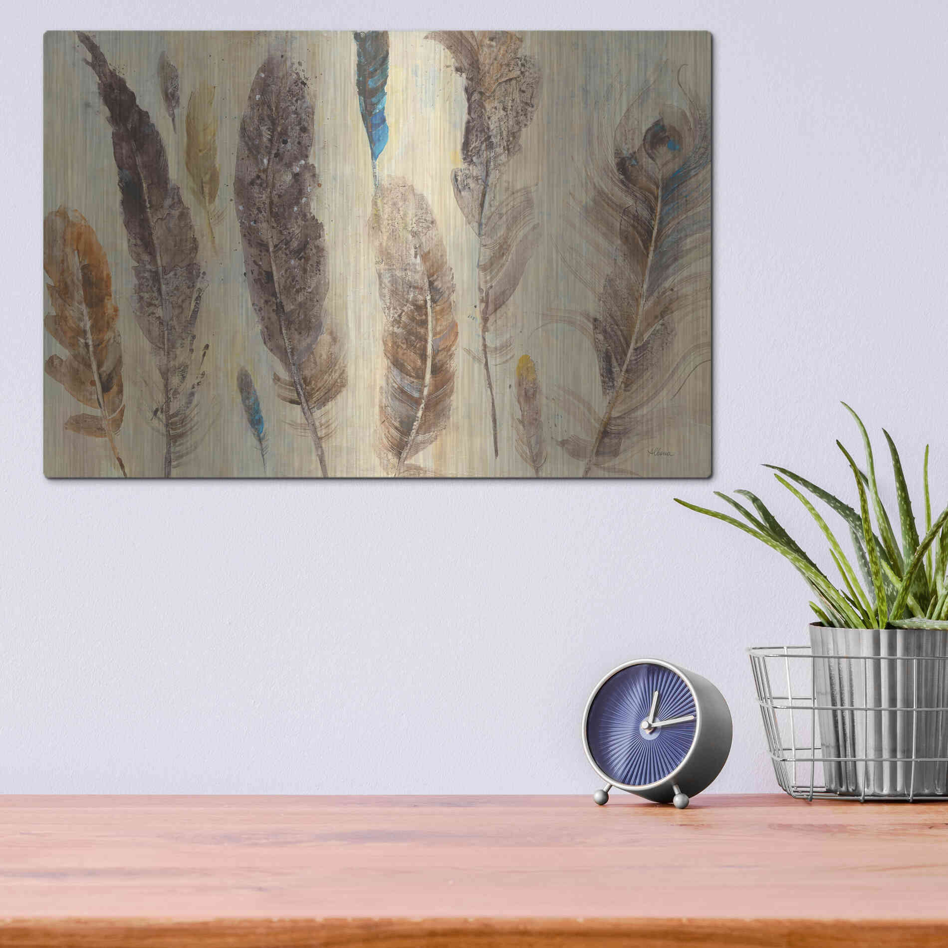 Luxe Metal Art 'Feather Study' by Albena Hristova, Metal Wall Art,16x12