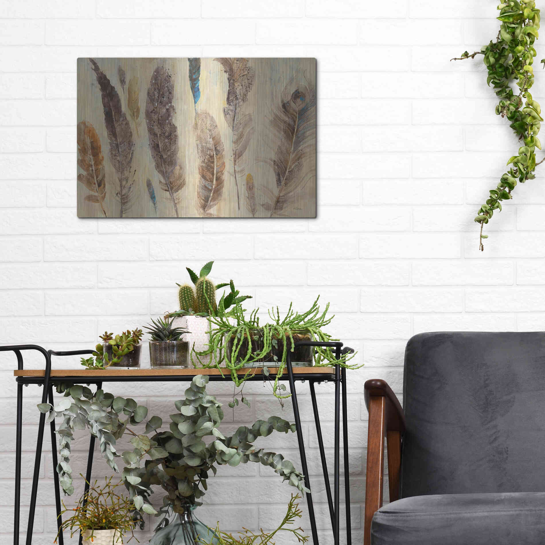 Luxe Metal Art 'Feather Study' by Albena Hristova, Metal Wall Art,16x12