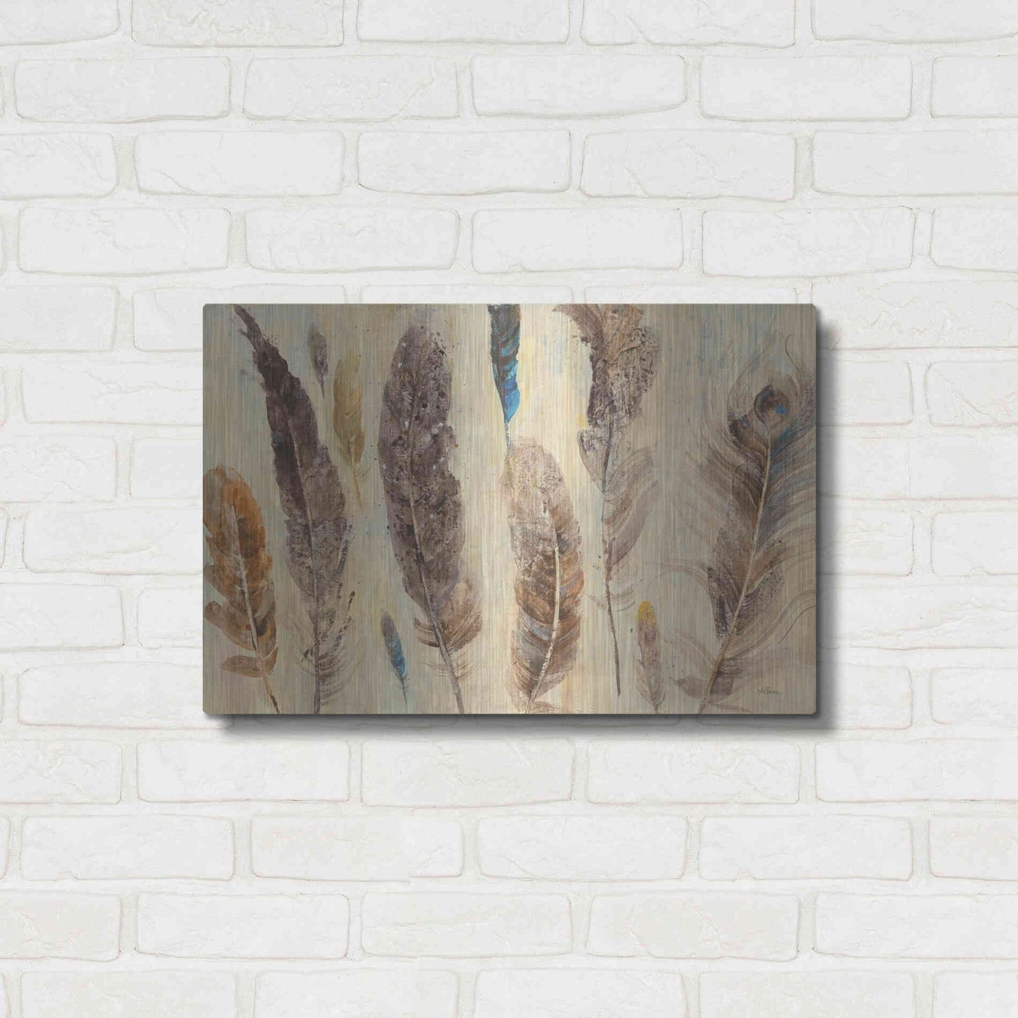 Luxe Metal Art 'Feather Study' by Albena Hristova, Metal Wall Art,24x16