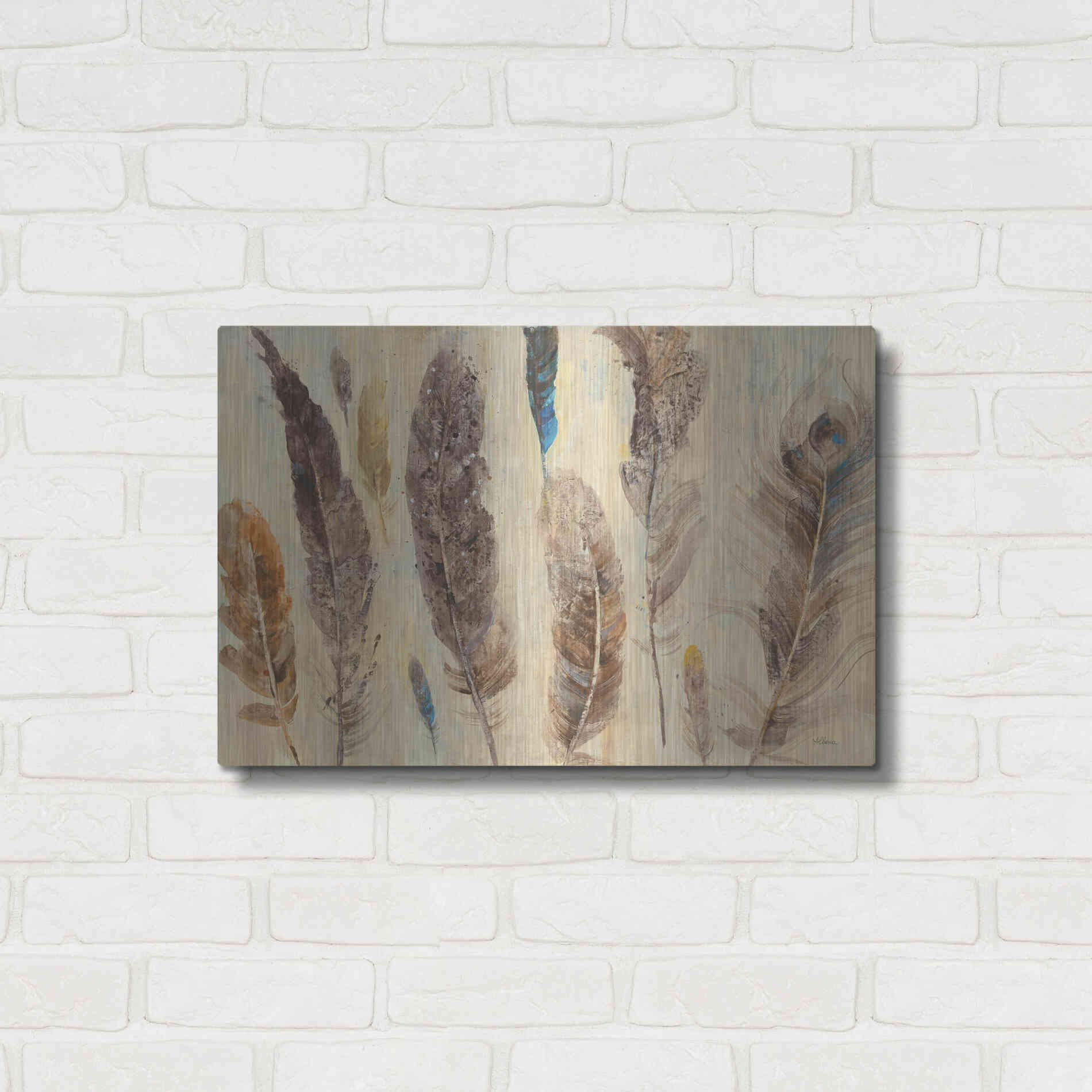 Luxe Metal Art 'Feather Study' by Albena Hristova, Metal Wall Art,24x16