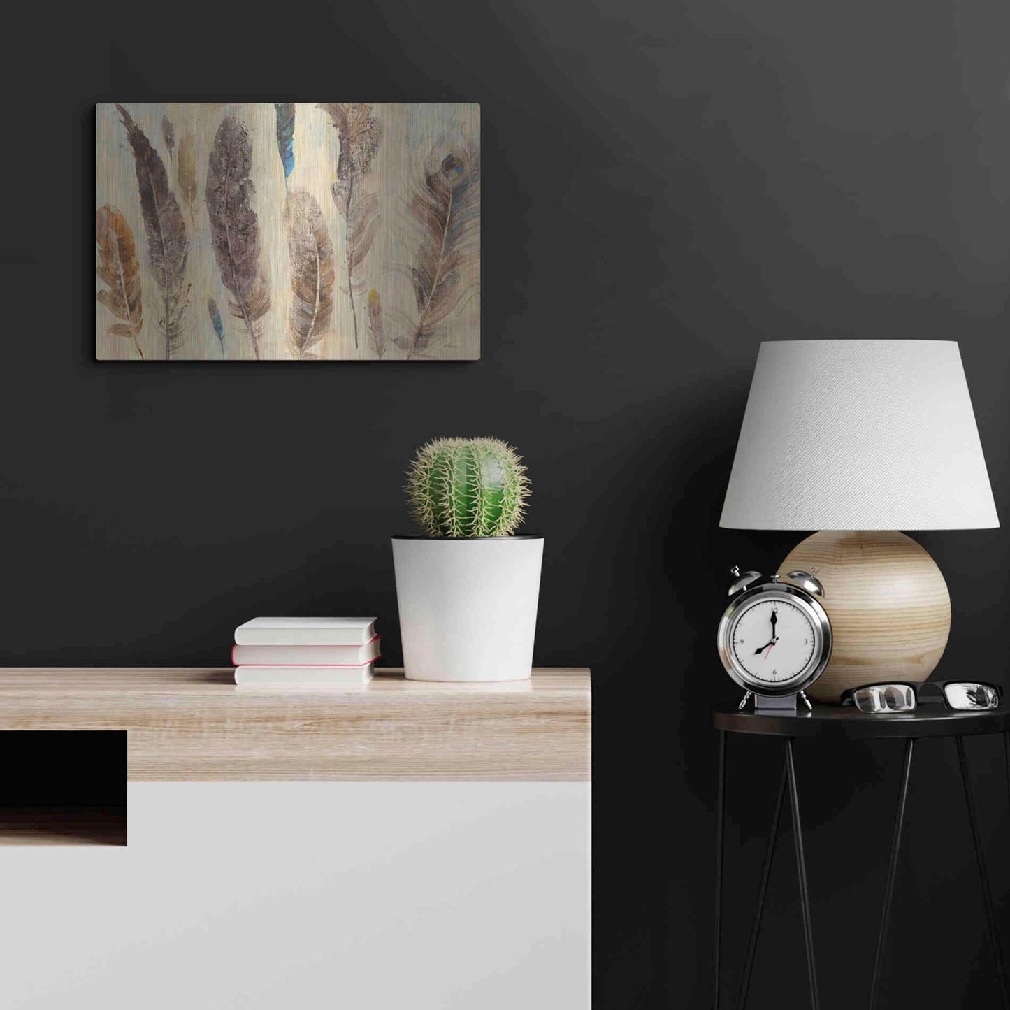 Luxe Metal Art 'Feather Study' by Albena Hristova, Metal Wall Art,24x16