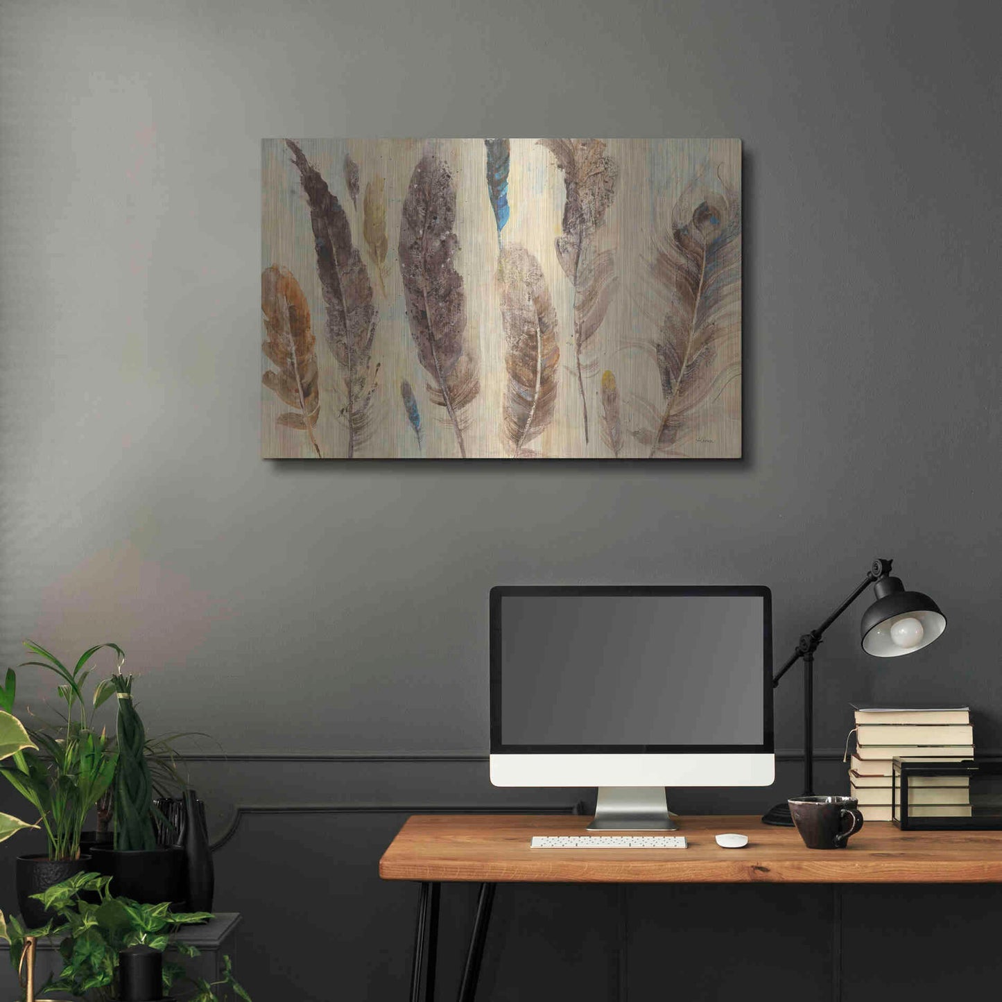 Luxe Metal Art 'Feather Study' by Albena Hristova, Metal Wall Art,36x24