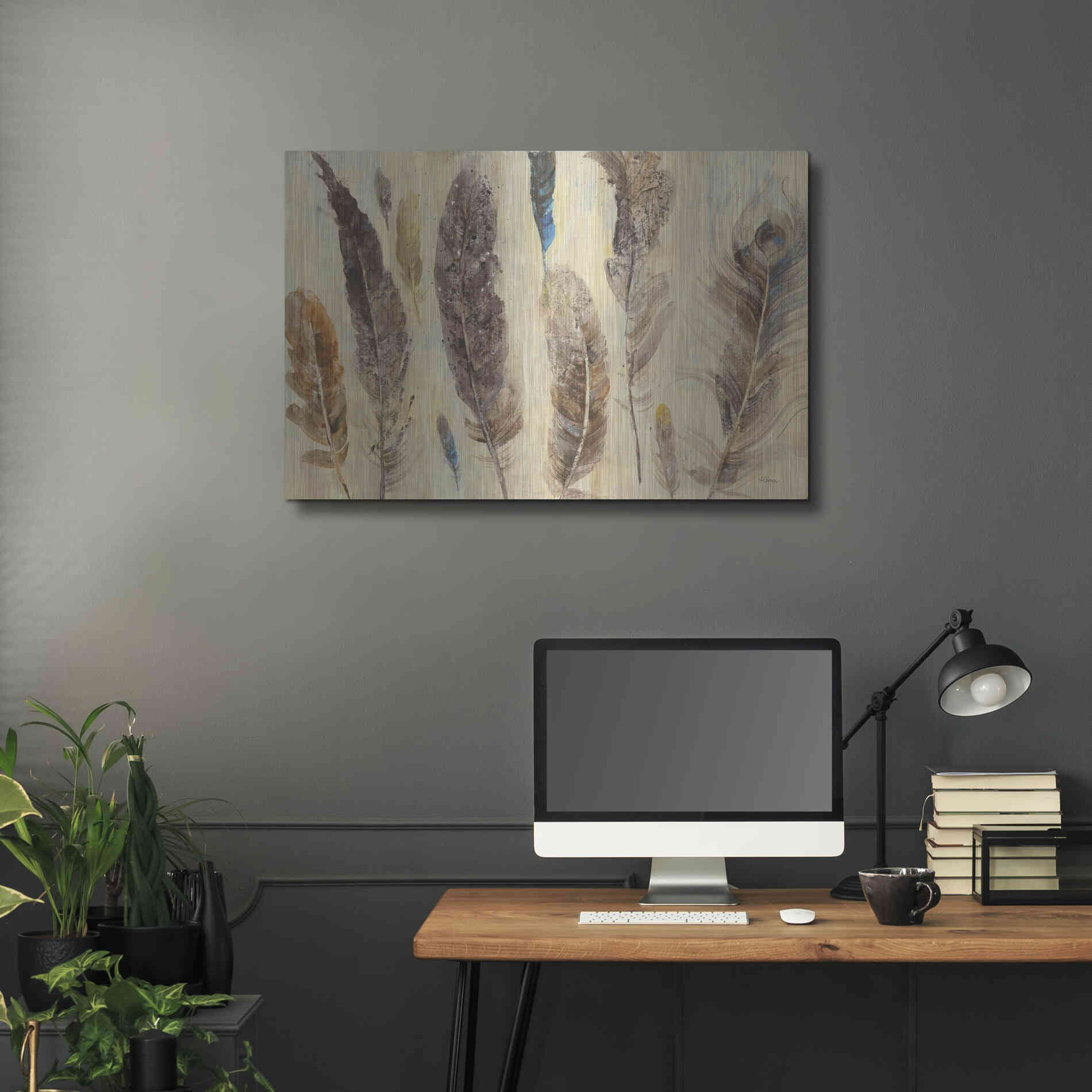 Luxe Metal Art 'Feather Study' by Albena Hristova, Metal Wall Art,36x24