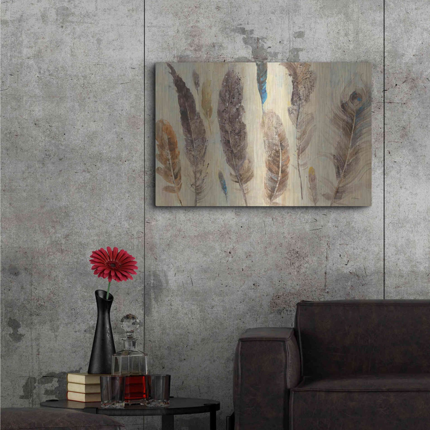 Luxe Metal Art 'Feather Study' by Albena Hristova, Metal Wall Art,36x24