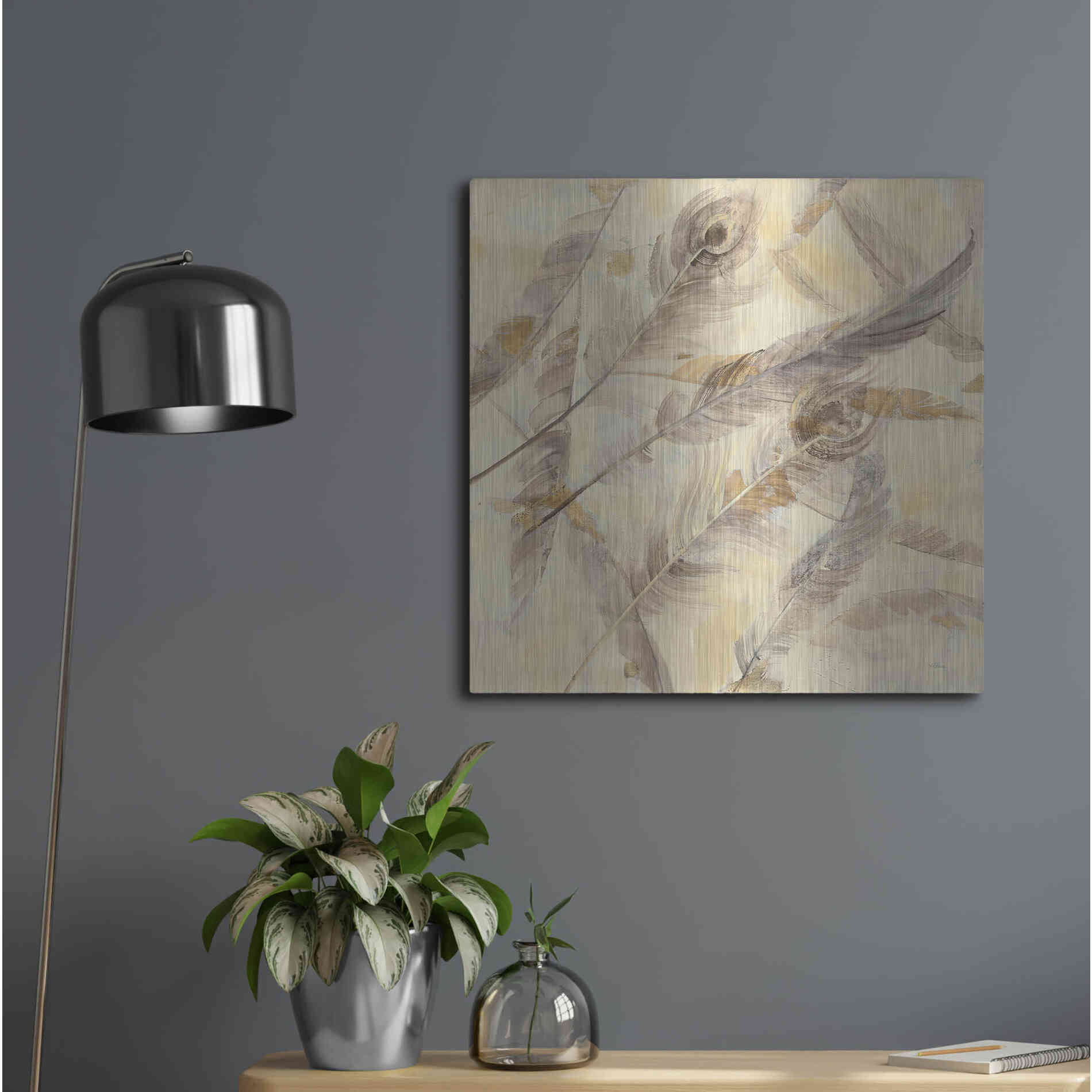 Luxe Metal Art 'Falling Feathers' by Albena Hristova, Metal Wall Art,24x24