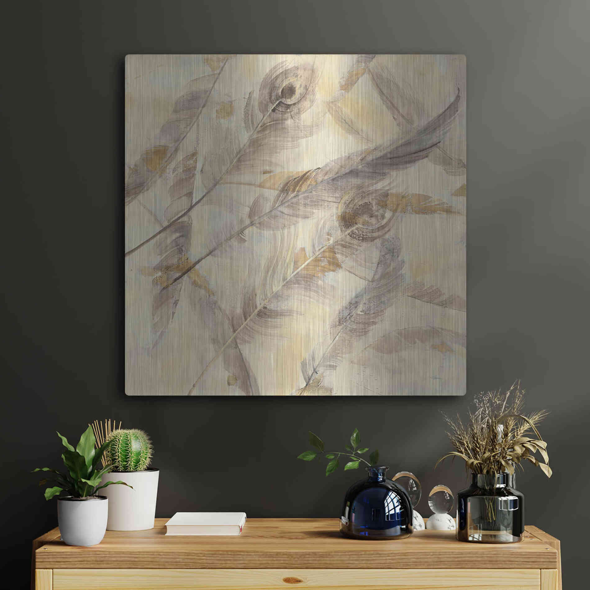 Luxe Metal Art 'Falling Feathers' by Albena Hristova, Metal Wall Art,24x24