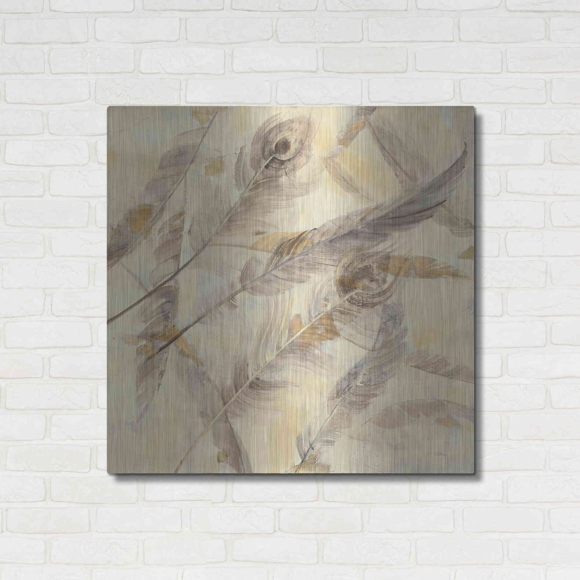 Luxe Metal Art 'Falling Feathers' by Albena Hristova, Metal Wall Art,36x36