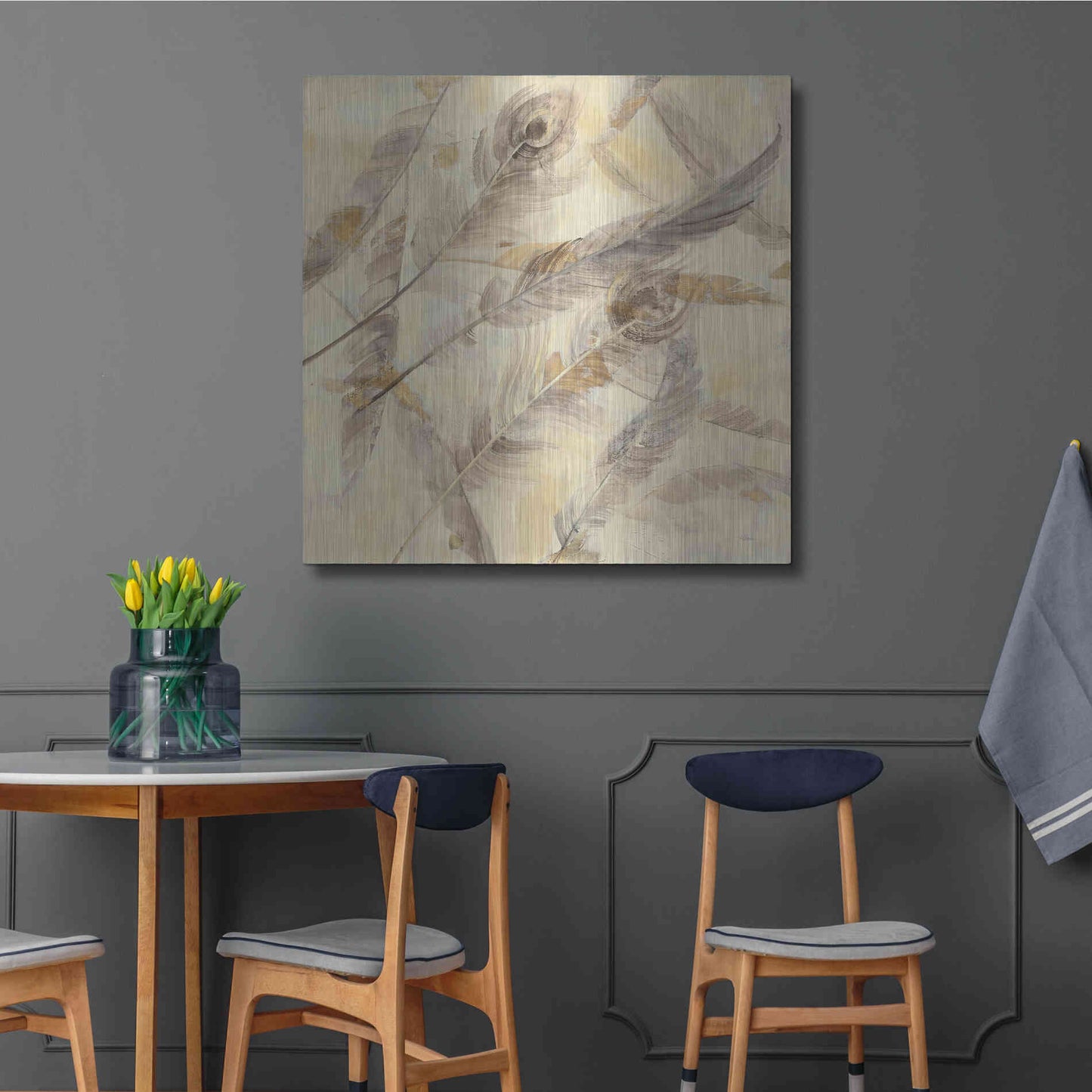 Luxe Metal Art 'Falling Feathers' by Albena Hristova, Metal Wall Art,36x36