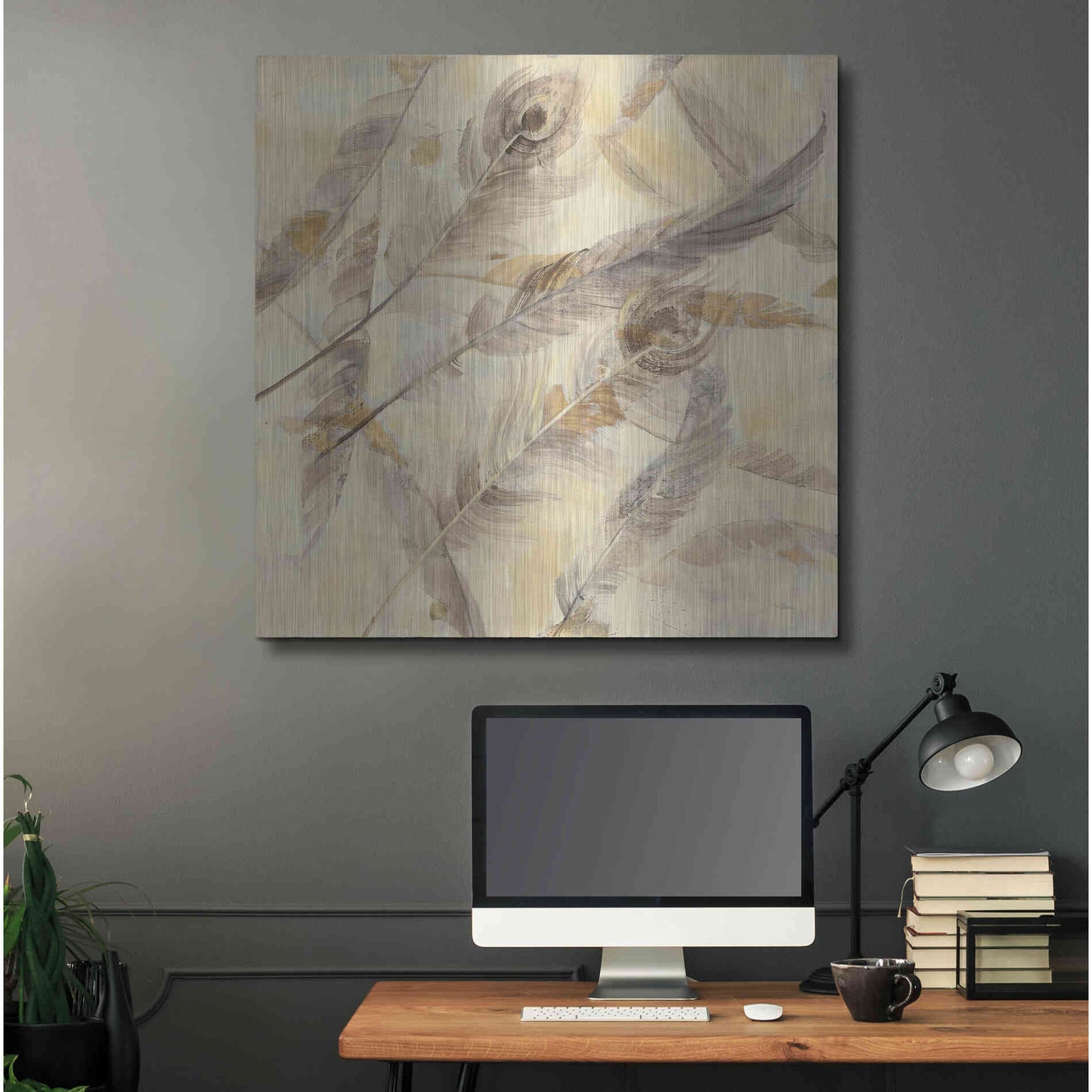 Luxe Metal Art 'Falling Feathers' by Albena Hristova, Metal Wall Art,36x36