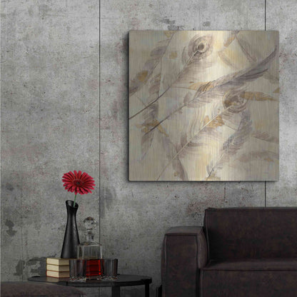 Luxe Metal Art 'Falling Feathers' by Albena Hristova, Metal Wall Art,36x36
