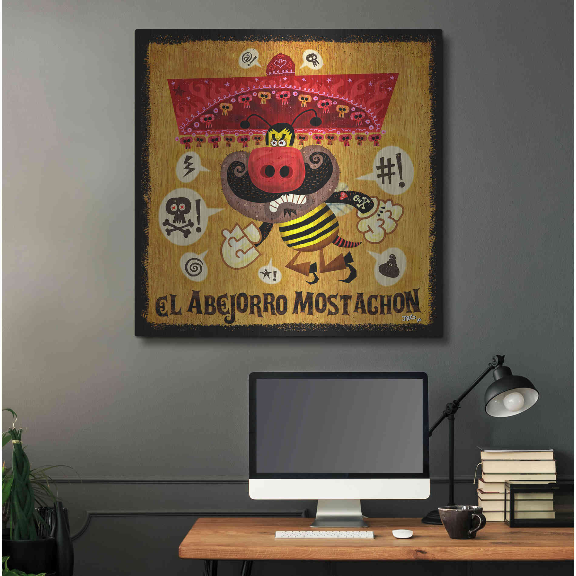 Luxe Metal Art 'Abejorro Mostachon' by Jorge R. Gutierrez,36x36