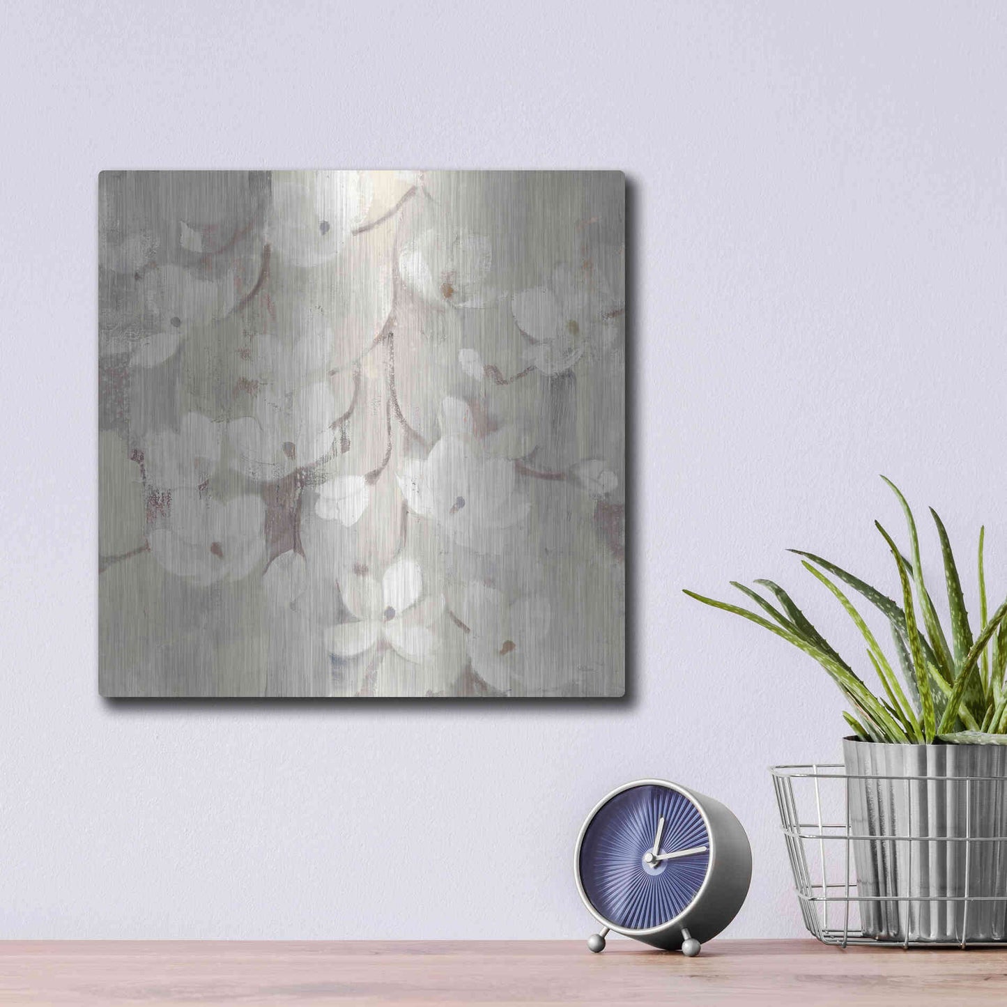 Luxe Metal Art 'Magnolias in Spring II Neutral' by Albena Hristova, Metal Wall Art,12x12