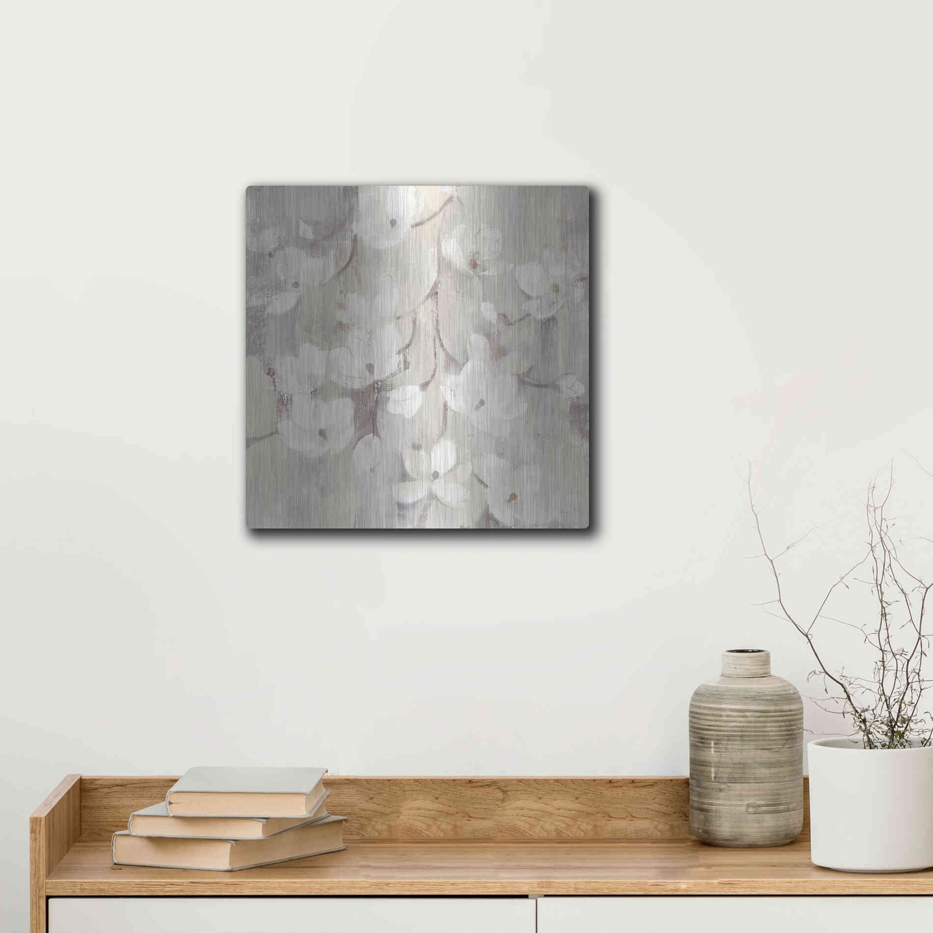 Luxe Metal Art 'Magnolias in Spring II Neutral' by Albena Hristova, Metal Wall Art,12x12