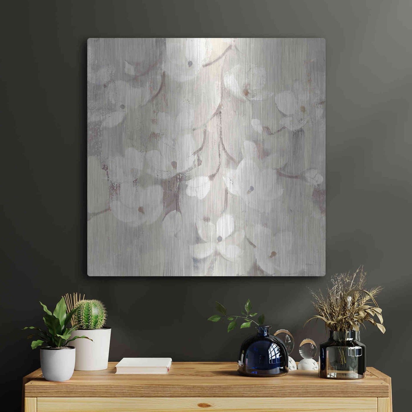 Luxe Metal Art 'Magnolias in Spring II Neutral' by Albena Hristova, Metal Wall Art,24x24