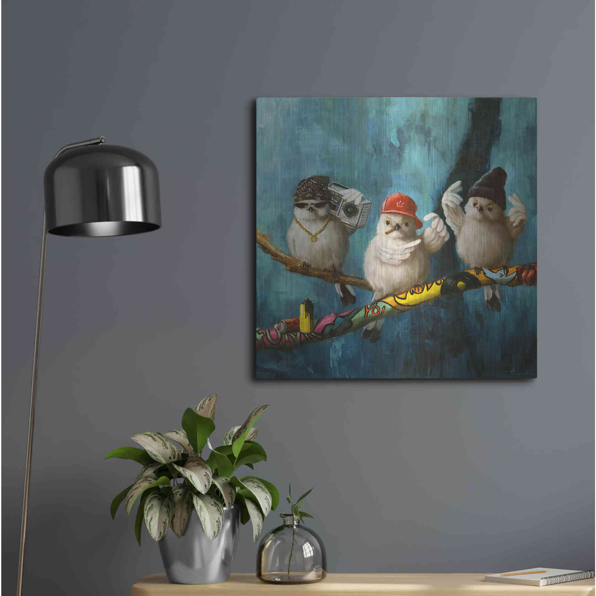 Luxe Metal Art 'Birdz in da Hood No. 2' by Lucia Heffernan,24x24