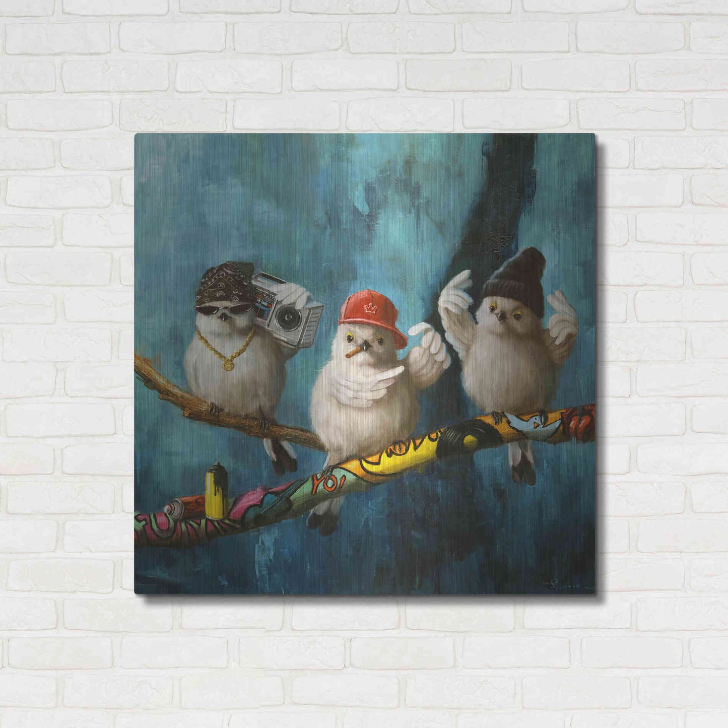 Luxe Metal Art 'Birdz in da Hood No. 2' by Lucia Heffernan,36x36